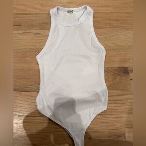 Free People White Ribbed Bodysuit